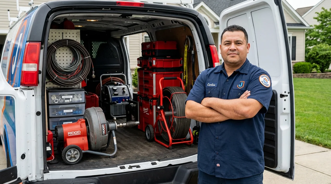 Professional drain cleaning equipment and Johns Plumbing LLC plumber in Gorham