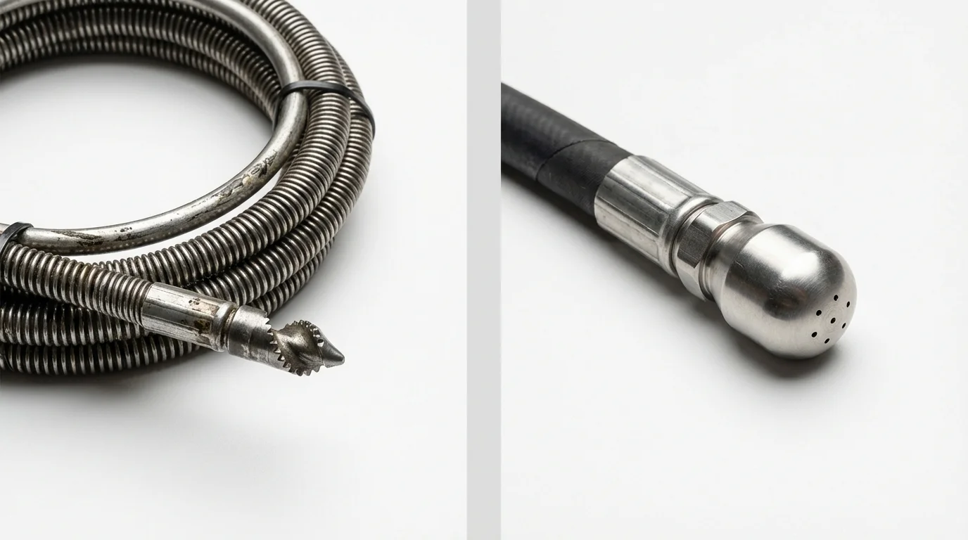 Drain snake cable and hydro jetting nozzle used for drain cleaning in Gorham, NH