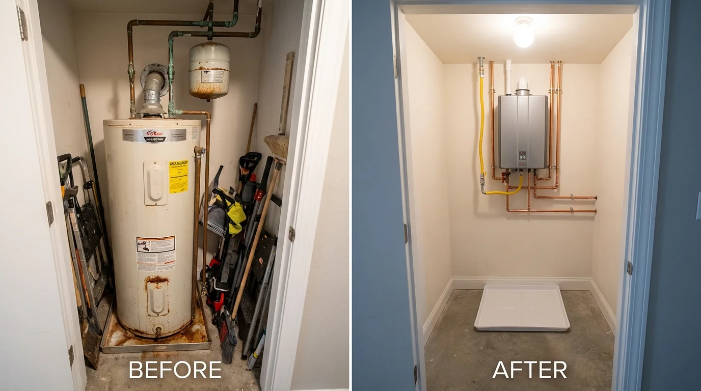 Tank water heater versus wall-mounted tankless unit comparison for Gorham, NH homeowners