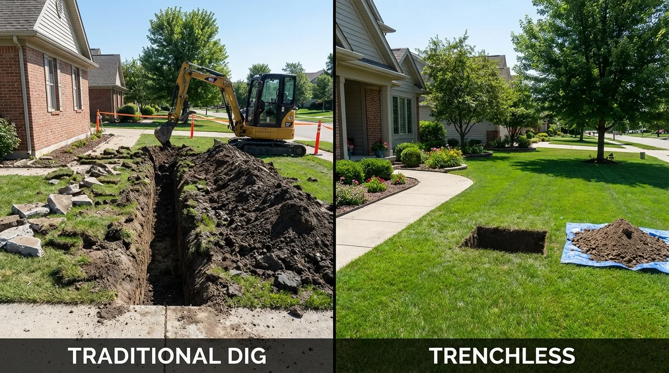 Trenchless sewer repair with minimal yard damage versus traditional excavation in Gorham, NH